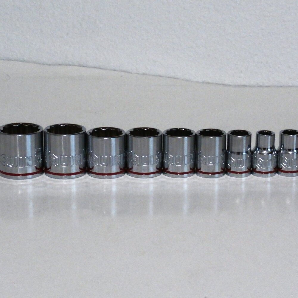 9 Piece QUINN Standard 12 Point 3/8 Drive Sockets 5/16, 3/8, 7/16, 9/16, 5/8...